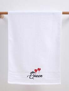 QIBHI 純棉毛圈純色寬邊刺繡皇后級浴室毛巾或臉巾，純棉刺繡優雅家居裝飾蕾絲浴巾或毛巾，情侶臉巾/浴巾，吸水柔軟浪漫時尚浴室毛巾 - 白色 - 查看 9