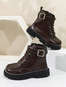 Girls' Boots, New Autumn/Winter Side Zipper Thick Sole British Style Versatile Children's Boots - Brown - View 3