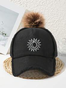 1pc Women's Thick Baseball Cap With Embroidered Sunflower, Fashionable Vacation Style, Cool Casual For Autumn/Winter - A - View 8