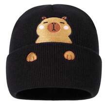 1pc Cute Capybara Knitted Beanie Hat, Autumn/Winter Unisex Outdoor Skiing Embroidered Fashion Hip-Hop Pom Pom Hat - Multicolor - View 9