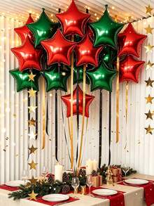 Christmas Red Green Star Foil Balloon Set,Shiny Hanging Party Ornaments,Festive Backdrop For Xmas Gathering,Holiday & Home Decor - View 4