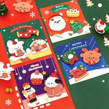 4pcs/8pcs Christmas Shaped Sticky Notes, Cartoon Santa Claus Reindeer Rabbit Doll Student Planner Memo Paper, Holiday Small Prizes - Multicolor - View 2