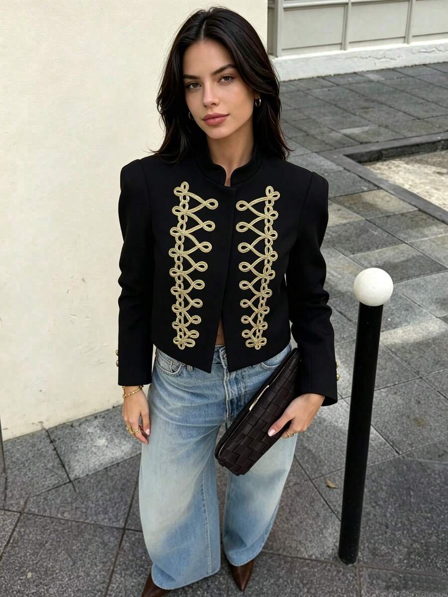 DEEKA Autumn/Winter New Women's European & American Style Fashion Minimalist Versatile Short Jacket - Black - View 1