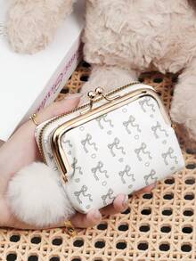 Fashionable Ladies' Pink Bow Print Can Be Split For Wallet Use, With A Pom-Pom Charm, Zipper Compartment, Suitable For Commuting And Shopping - Hot Pink - View 13