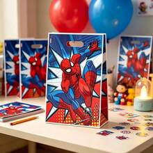 1set/10pcs Hero Theme Printed Plastic Gift Bags With Handles, Reusable Gift Bags For Candy, Sweets, Small Party Favors, Decorative Packaging, Perfect For Birthday Theme Parties, Family Celebrations, Event Giveaways, Party Gift Bag Fillers - Multicolor - View 4