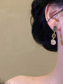 QTHOPE 1 đôi bông tai đính đá quý màu sắc bất đối xứng phong cách vintage, bông tai nụ phối màu tương phản, thiết kế độc đáo có tua rua - Nhiều màu - Xem 5