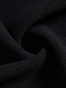 Gaun Midi Lengan Panjang Hitam Vintage Musim Gugur, Gaun Pesta Pensil Slim Fit Leher V Bergelombang dengan Belahan Belakang - Hitam - View 4