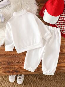 Baby Boy Casual Fashion Sports Letter Print Sweatshirt & Pants 2pcs Set Spring Autumn Winter - White - View 2