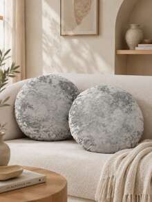 1pc/2pcs Plain Velvet Circular Pillow Case, Simple Velvet Asymmetrical Decorative Pillow Cover For Living Room, Bedroom, Sofa, Garden, Diameter 45cm, Excluding Inner Pillow - Pink - View 15