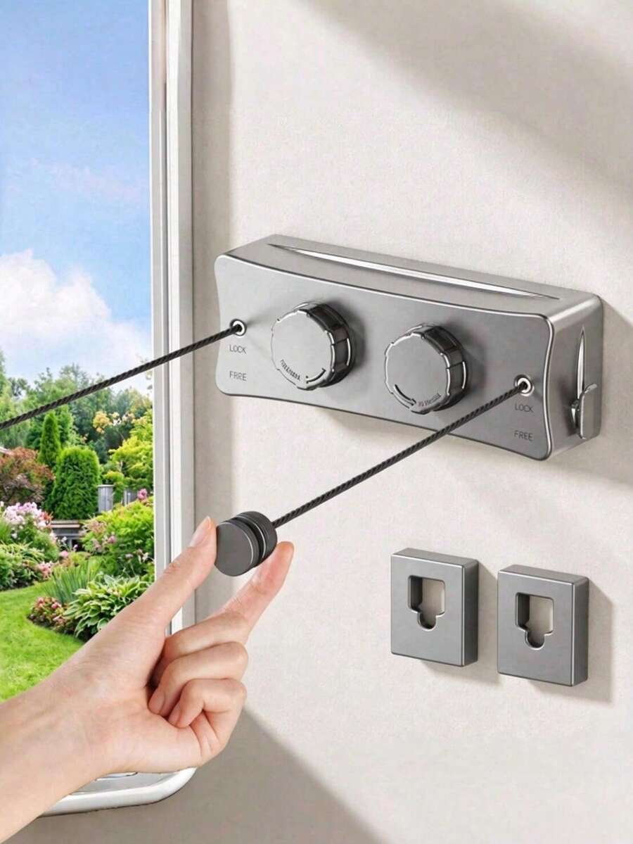 1 Retractable Invisible Indoor/Balcony Steel Wire Clothesline, Bathroom Retractable Clothesline, Spring, Minimalism, Summer Tops - Multicolor - View 1