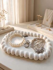 Jewelry Tray Cosmetic Tray Decorative Storage Tray White Pearl Decor Storage Tray Earring Necklace Ring Storage Box Display Stand High-Tone Vanity Decor Home Display Tray Women's Gift Home Decor - Multicolor - View 3