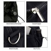 Travel Bag With Quilted Plaid Pattern, Ruched Hem And Metal Zipper Decor, Handheld And Crossbody Multi-Compartment Storage For Clothes And Digital Accessories, Zipper Closure, Minimalist Puff Style, Travel And Gym Bag, Unisex Short Trip, Sports And Commute, Practical Luggage Bag - Black - View 4