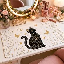 1pc Black Cat Golden Butterfly Circuit Desk Mat, Elegant Art Print Large Table Mat, Non Slip Desktop Protector For Home Office Decor - View 7
