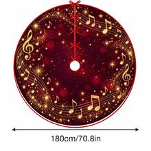 1pc Burgundy Starry Gold Music Symbol Pattern Christmas Tree Skirt, Elegant Holiday Decor, 5 Sizes, Unisex Holiday Gift, Suitable For Home And Party Christmas Home Decoration - Burgundy Starry Sky Gold Musical Note - View 14