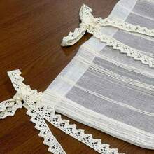 1pc Striped Half Curtain Cabinet Lace Strap Kitchen Cover Curtain No Punching Coffee Machine Door Curtain - Multicolor - View 8