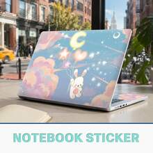 Cute Dreamy Galaxy Rabbit Vinyl Laptop Stickers 3pcs Set, Light Purple Starry Sky Rainbow Cloud Moon Pattern, Includes Laptop Back Cover And 2 Palm Rest Stickers, Fits Most Laptops 15.5 Inch And Below, Waterproof Scratch-Resistant Removable No Residue - View 3
