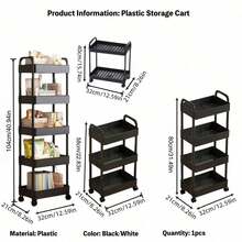 Carrito de almacenamiento con múltiples niveles - Diseño compacto que ahorra espacio, estructura de plástico resistente, adecuado para cocina, baño, dormitorio, oficina, almacén, garaje - Fácil montaje, estantería multinivel multifuncional, estantería de almacenamiento para el hogar - Estante de almacenamiento para automóvil/negro - Ver 12