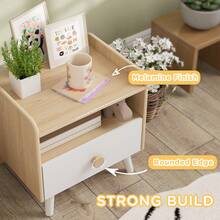 AIYAPLAY Kids Bedside Table With Drawer And Open Storage Shelf, White - White - View 8