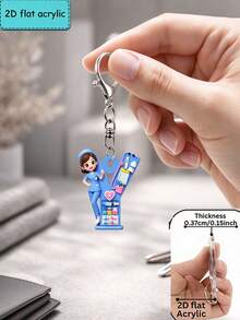 [2D Flat] Acrylic Keychain, Nurse Letter Keychain, Novelty Keychain, 26 Letters, Nurse, Blue Nurse Uniform, Keychain Accessory, Fashion Accessory - Multicolor - View 29
