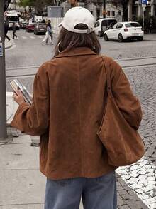 Women's Casual Suede Button-Down Jacket,Work Outfits For Women,Back To School,Going Out Outfits ,Brown Jacket,Fall Clothes For Women,Fall Winter 2026 - Coffee Brown - View 2