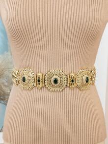 Arabian Vintage Carved Metal Texture Rope Style Adjustable Waist Belt For Wedding Dress, Party, Fashionable Waistband - One Size - View 7