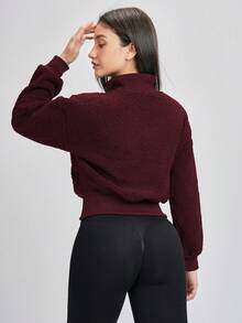 26AW New - Women's High-Neck Jacket With Ribbed Elasticated Hem And Pockets At The Waist, Suitable For Daily Casual Wear In Autumn And Winter - Burgundy - View 9