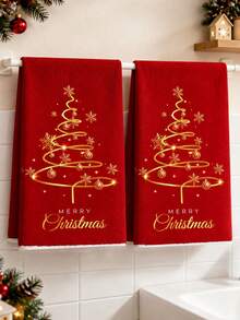 2pcs Ultra-Fine Microfiber Christmas Hand Towels, Spiral Christmas Tree & Gold Snowflake Pattern Design, Dish Cloth, Hand Towel For Kitchen And Dining Room Decor, Outdoor Party Supplies, Suitable For Christmas Bathroom Decor, Advent Gift, Christmas Surprise - Multicolor - View 1