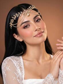 1pc Elegant Handmade Wedding Bridal Rhinestone Forehead Hair Accessory Head Chain Headband For Prom Party - Champagne - View 5