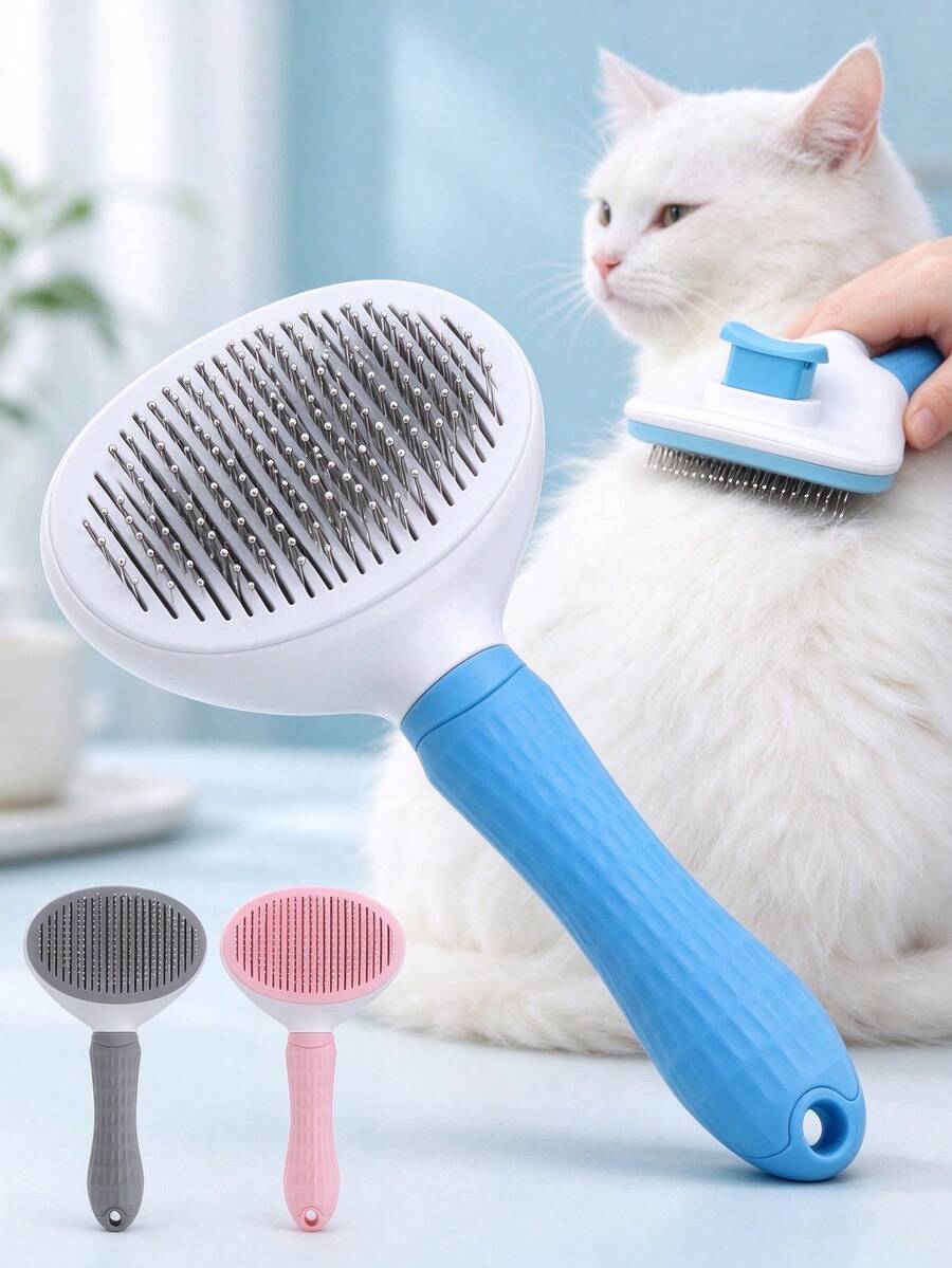 1pc Self-Cleaning Pet Brush, Suitable For Grooming And De-Shedding Dogs, Cats, Rabbits And Other Pets, Easily Removes Loose Undercoat, A Massage Grooming Tool Suitable For Long-Haired And Short-Haired Pets - View 1
