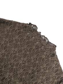 Women's Autumn Coffee Brown Lace Semi-High Neck Base Layer Top, Flared Sleeves Hollow-Out Slim Fit Blouse, Elegant For Daily Commute And Dating - Coffee - View 5