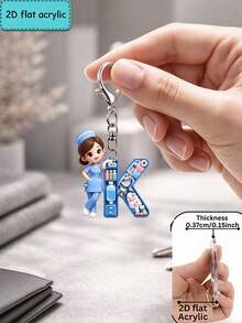 [2D Flat] Acrylic Keychain, Nurse Letter Keychain, Novelty Keychain, 26 Letters, Nurse, Blue Nurse Uniform, Keychain Accessory, Fashion Accessory - Multicolor - View 24