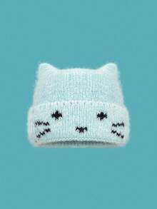 1pc Women's Y2k Cute With Embroidered Lovely Kitten Knit , Soft Cartoon Embroidered Skull Caps, Suitable For Autumn/Winter Warmth Daily Wear. - Cat Ear Embroidery - View 8