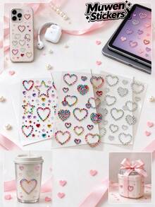 1 buah Set Stiker Dekoratif Hati Warna-warni dengan Rhinestone, Stiker Dekoratif Akrilik Mengkilap 3D, Stiker Rhinestone Hati & Bintang Berongga Perekat Sendiri dengan Pinset, Cocok untuk Casing Ponsel, Kamera, Earphone, Kotak Hadiah, Kartu Ucapan, Perhiasan, Dekorasi Pesta - Satu-Ukuran - View 1