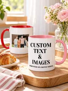 11oz Customized Photo Coffee Mug, Personalized Ceramic Tea Cup, Double-Sided Printed Text And Image, Customizable Dual-Color Body And Colorful Handle Inner Wall, Suitable For Office And Home, Unique Birthday, Christmas, Anniversary, Wedding Gift For Him/Her, 1pc - Multicolor - View 4