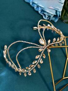 1pc Elegant Handmade Wedding Bridal Rhinestone Forehead Hair Accessory Head Chain Headband For Prom Party - Champagne - View 6