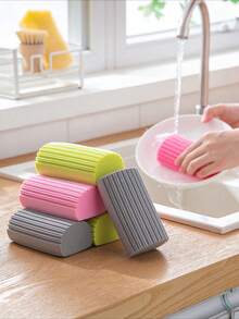 1pc Multi-Groove Cleaning Sponge, High-Density Foam Scrubbing Block, Wet Use, Household Stain Removal Sponge, Suitable For Bathroom, Kitchen, Sink, Wall, Tile, Window, Reusable Absorbent Cleaning Pad, Non-Scratch Surface Cleaning Sponge, Durable Grooved Design, Captures Dust And Dirt, Suitable For Home, Dorm, Apartment Household Cleaning Tools, Easy To Rinse Handheld Washing Sponge, Grey Multi-Function Cleaning Accessory - Multiple Styles - View 2