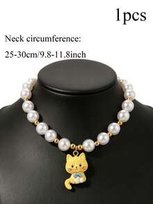 1 Adorable Faux Pearl Kitten Pendant Collar-Pet Necklace, Perfect For Everyday Wear For Kittens Cat Accessories - Multicolor - View 8