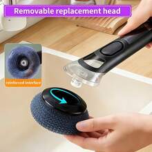 1pc Long Handle Steel Wire Ball Brush, Multi-Function Soap Dispensing Pot Brush, Long Handle Kitchen Cleaning Brush, Replaceable Brush Head, Suitable For Pots, Pans And Bowls Cleaning, Household Kitchen Tool - AA - View 3
