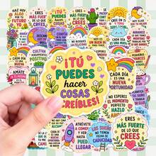 50Pcs Self‑Care Positive Affirmation Stickers, Cute Pastel Rainbow Reminder Text Vinyl Decals, Waterproof Stickers For Laptop, Water Bottle, Phone, Kindle, Journal, Scrapbook, DIY Stationery Decor - Multicolor - View 12