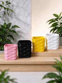 1/4 buah Pot Tanaman Persegi Bergelombang dengan Baki Drainase, Pot Tanaman Minimalis Gaya INS, Wadah Tanaman Meja, Ornamen Dekorasi Rumah, Hadiah yang Bermakna, Tersedia Berbagai Warna - Persegi Bergelombang - View 3