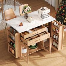120 X 45 (70) X 90 Cm Kitchen Island / Mobile Kitchen Cart / Extendable Worktop / Multifunctional Storage Design / Stable And Durable Construction / With 5 Casters / Suitable For Kitchen, Dining Room - Natural + MDF + Dining Room - View 8
