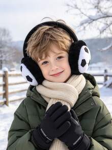 1pc Football Style Plush Ear Warmer, Suitable For Outdoor Skiing, Cycling, Daily Wear, With Embroidered Design - Multicolor - View 3