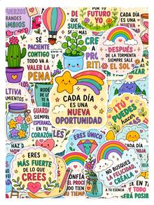 50Pcs Self‑Care Positive Affirmation Stickers, Cute Pastel Rainbow Reminder Text Vinyl Decals, Waterproof Stickers For Laptop, Water Bottle, Phone, Kindle, Journal, Scrapbook, DIY Stationery Decor - Multicolor - View 1