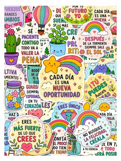 50Pcs Self‑Care Positive Affirmation Stickers, Cute Pastel Rainbow Reminder Text Vinyl Decals, Waterproof Stickers For Laptop, Water Bottle, Phone, Kindle, Journal, Scrapbook, DIY Stationery Decor