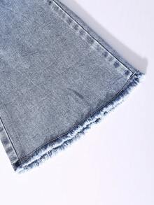 Girls' Vintage Washed Denim Jeans, Fashion Distressed Flare Leg Design, Streetwear, Campus, College Style - Blue - View 7