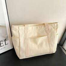 1 Large Capacity Canvas Tote Bag, Multi-Pocket Shoulder Bag, Reusable Shopping Bag, Comfortable Handle, Easy To Carry, Suitable For Daily Use And Gifting, Portable Handbag, Suitable For School, Work, Travel And Shopping - Multicolor - View 6