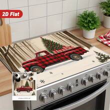 (Hot !!) 1pc Christmas Red Pickup Truck Christmas Tree Design, 2D Printed Flat Stove Protector Mat, Rubber Non-Slip Heat-Resistant Stove Cover Pad, Suitable For Induction Cooktop, Glass Stove, Multi-Function Scratch-Resistant Mat, Best Choice For Oven, Washing Machine, Dryer, Kitchen Decoration - Multicolor - View 2