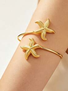 6pcs Metal Arm Cuff Set, Unique Starfish Design, Stackable, Open Adjustable, Versatile Style - 6PC Gold AT018 - View 3