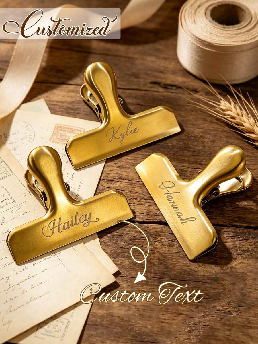Custom Stainless Steel Sealing Clip, Customizable Text, Personalized Engraved Diary Clip, Can Be Used As Wallet Clip And Stationery Clip, Ideal Choice For Office - Multicolor - View 1