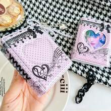 1PC Coquette Style Heart Cutout Photocard Album,Pink Polka Dot Lace & Musical Note Bow PVC 3 Inch Kpop Photocard Holder Book,Mini Idol Photo Card Storage Display Binder For Idol Photocard Collection & Display.Christmas Decrations,Halloween Deorations - A - View 3